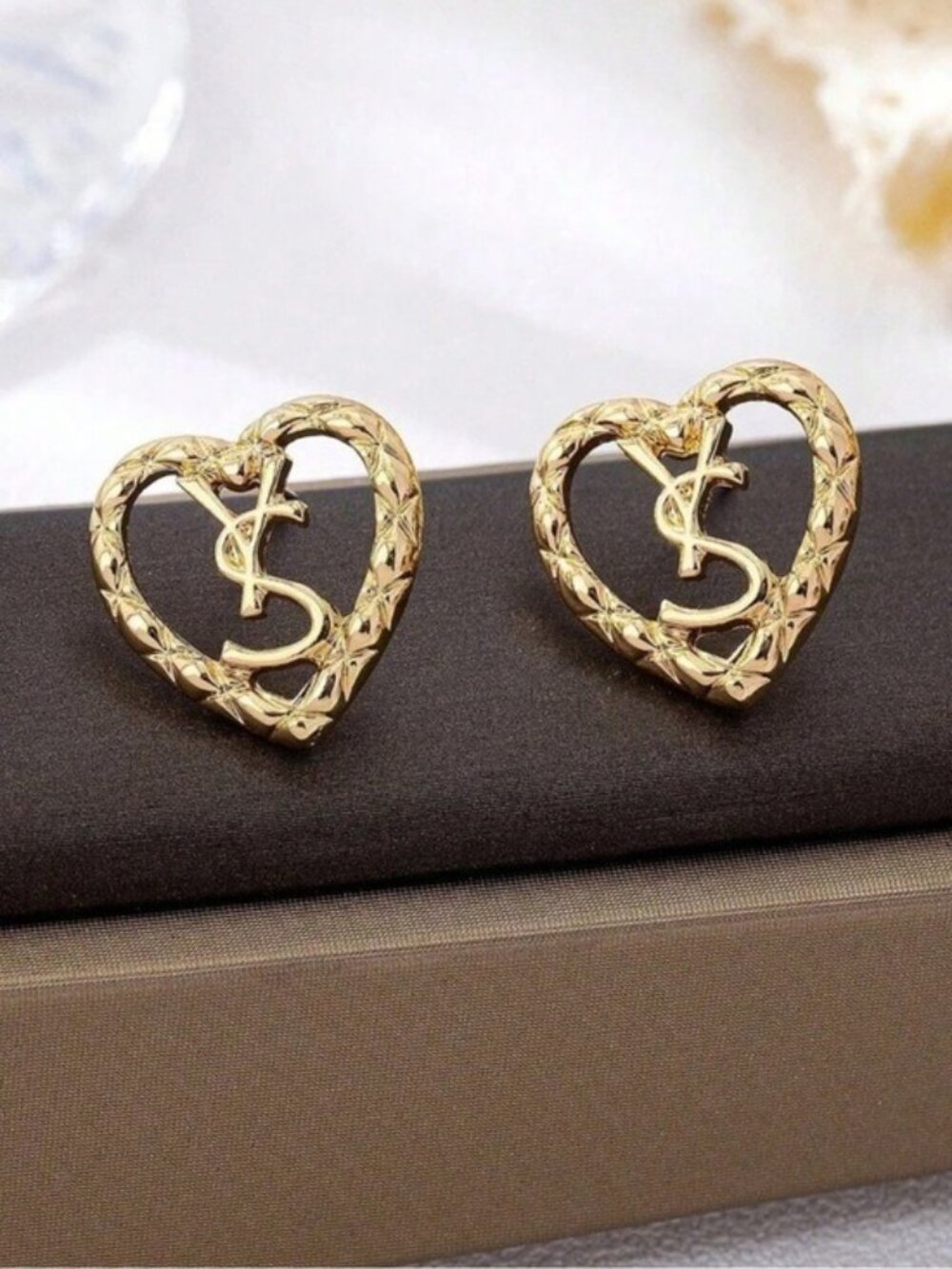 Chic Gold Heart Logo Stud Earrings
